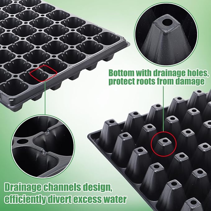 Apipi Seed Starter Tray Fits 1020 Growing Trays - 15 Pcs 72 Cell Reusable Seedling Nursery Trays, Thick Gardening Germination Trays with Drain Holes for Plant Seeds Propagation