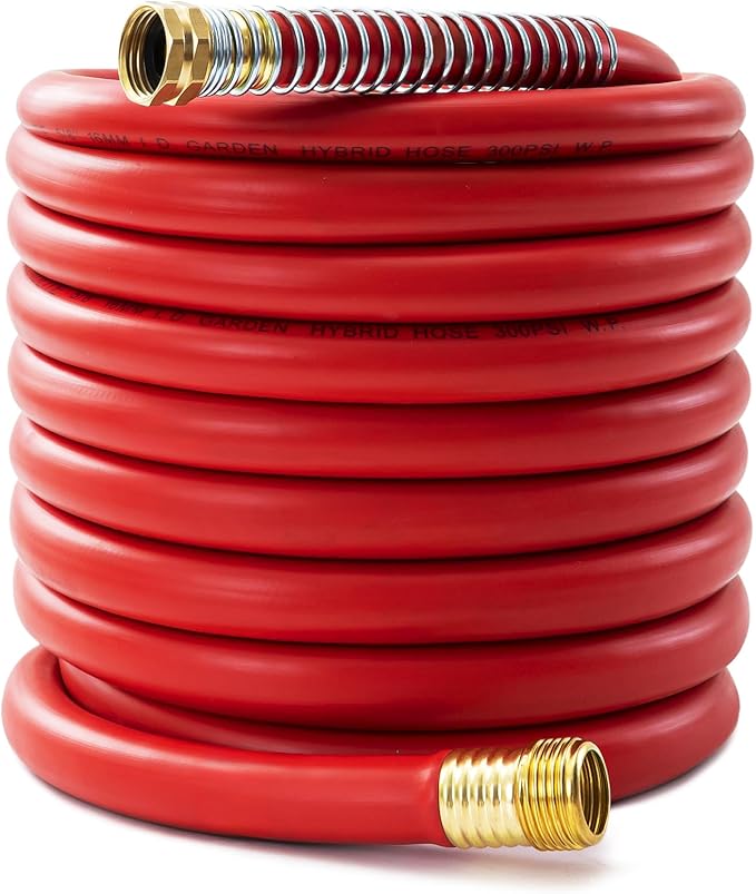 5/8" Garden Hose 50ft, -40℉ To 190℉ Hot/Cold, Heavy Duty,Flexible, 300psi Working, 1000psi Burst, 3/4" Brass Fittings with Hose Protector Coil Spring for Outdoor,Yard, Farm
