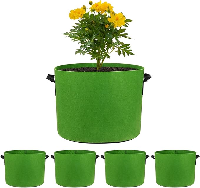 M METERXITY 5-Pack Plant Grow Bags 7 Gallon Grow Bags 300G Thickened Fabric Pots with Durable Handles Plant Garden Grow Pots for Fruits/Vegetables/Flowers/Plants [Green]