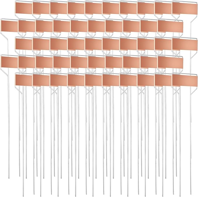 50 Pack 10 Inch High Copper Plate Metal Plant Labels Garden Stake Tags Reusable Planting Gardening Markers