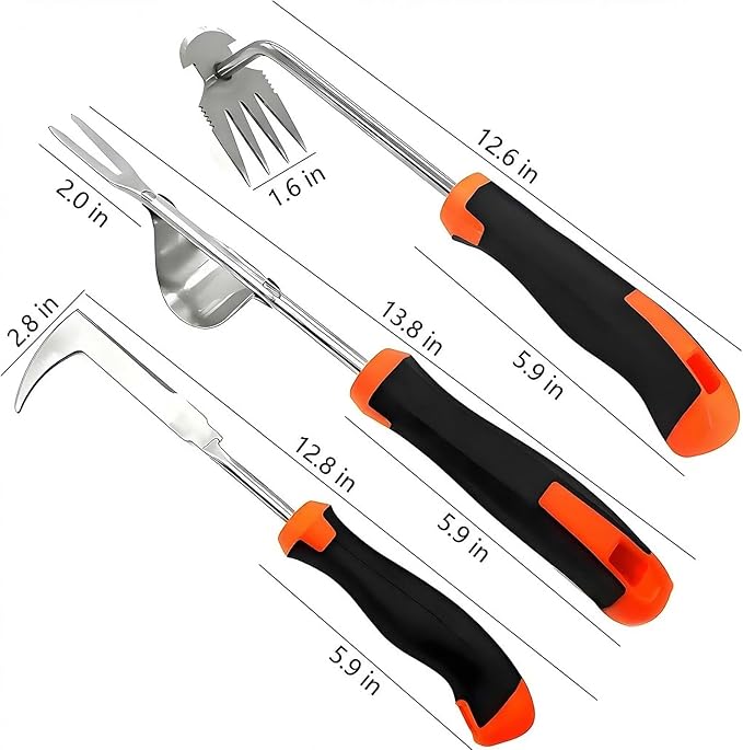 Weed Puller Tool, 3 Pack Hand Weeder Tool, Stainless Steel Dandelion Remover for Lawn Care, 4 Teeth Manual Crack Weeder for Garden, Flower Beds, Patio, L-Shaped Weeding Tool with Ergonomic Handle