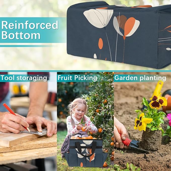 Garden Tool Bag Organizer Garden Tote Bag with Pockets Classic Poppy Tool Storage Organizer Gardening Tool Kit Holder 13" x 6.8" x 2.8"