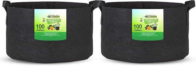 247Garden 2-Pack 100-Gallon Aeration Fabric Pot/Plant Grow Bag w/Handles (300GSM, Black, 18H x 40D)