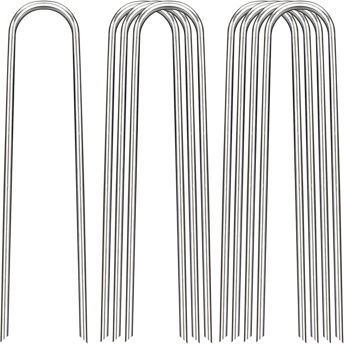12 Inch Landscape Staples, 100 Pack Galvanized Landscape Stakes Heavy Duty 8 Gauge U-Shaped Garden Stakes, Ground Stakes for Weed Barrier Fabric, Irrigation Tubing, Fence, Outdoor Decorations