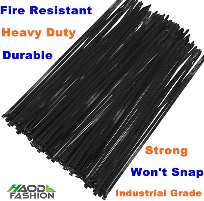 XL Long Large 18 Inch Black Cable Zip Ties Industrial Outdoor 50 Pack-120 Pounds Strong Ziptie Straps-Heavy Duty Zip Tirs Self-locking Cable Tie-Plastic Ties Garden Use(18",Black)