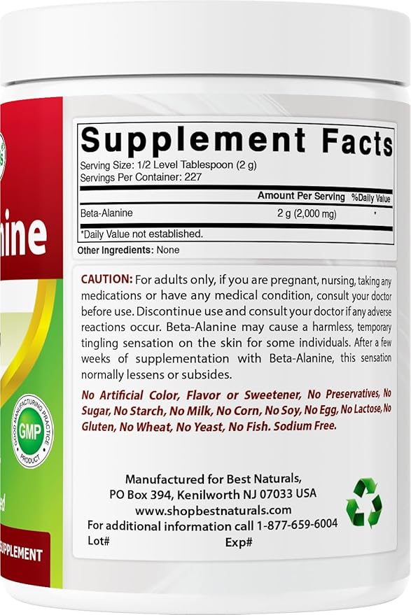 Best Naturals Beta Alanine Pure Powder 1 Pound (1 LB (Pack of 3))