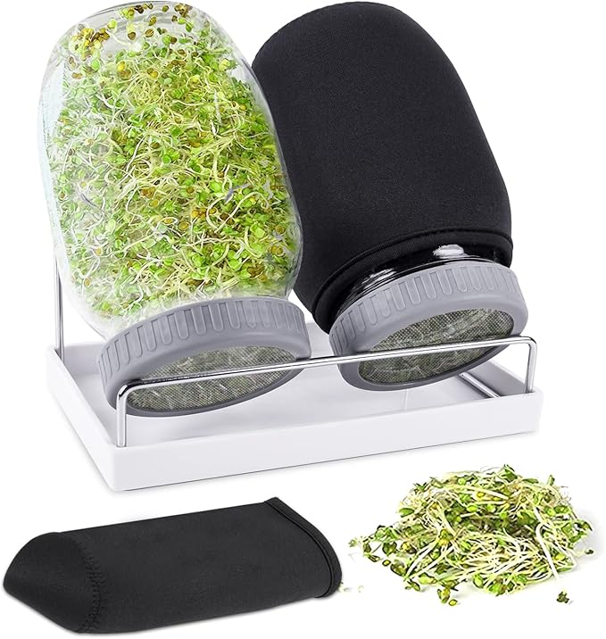 Kikerike Seed Sprouting Jar Kit with 2 Wide Mouth Mason Jars Bean Sprouts Growing Kit Microgreens Growing Jar with Mesh Screen Lids Sprouter Sprouts Maker for Growing Broccoli, Alfalfa, Mung Bean