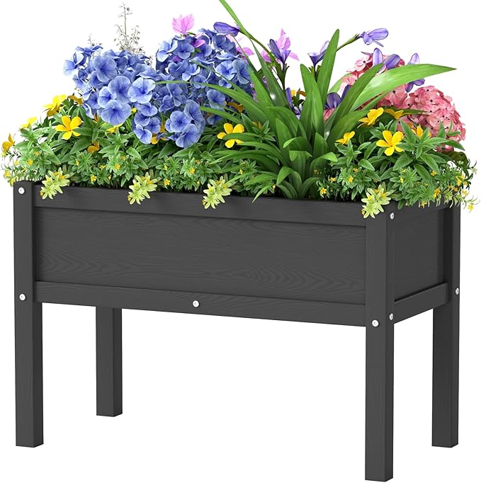 Small HDPE Raised Garden Bed, Elevated Planter Box with Legs, Outdoor All-Weather Planter Raised Beds for Seeds, Herbs, Flowers, Vegetables (Black)