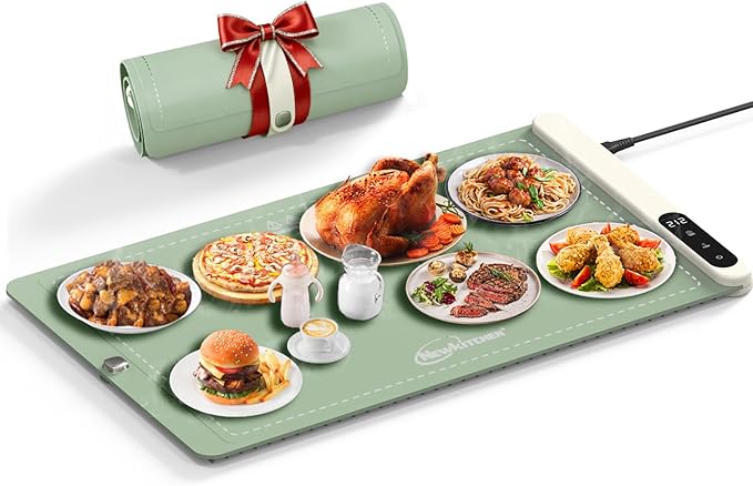 Warming Mat for Food, 24"x15" Food Warming Mat 6 Temperature & Timer Settings Upgrade Graphene Fast Full Surface Heating-Versatile Food Warmer for Gatherings, Parties, Everyday Use-Slate Gray Green