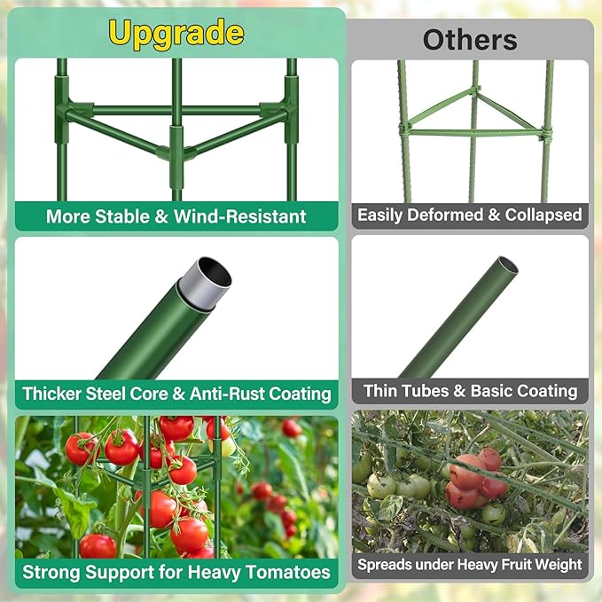 Legigo 6 Pack 65 Inch Tomato Cage for Garden, Heavy-Duty Tomato Trellis Plant Support Stakes, Adjustable Garden Trellis Plant Cage for Climbing Plants Peppers Outdoor Raised Garden Bed and Vegetables