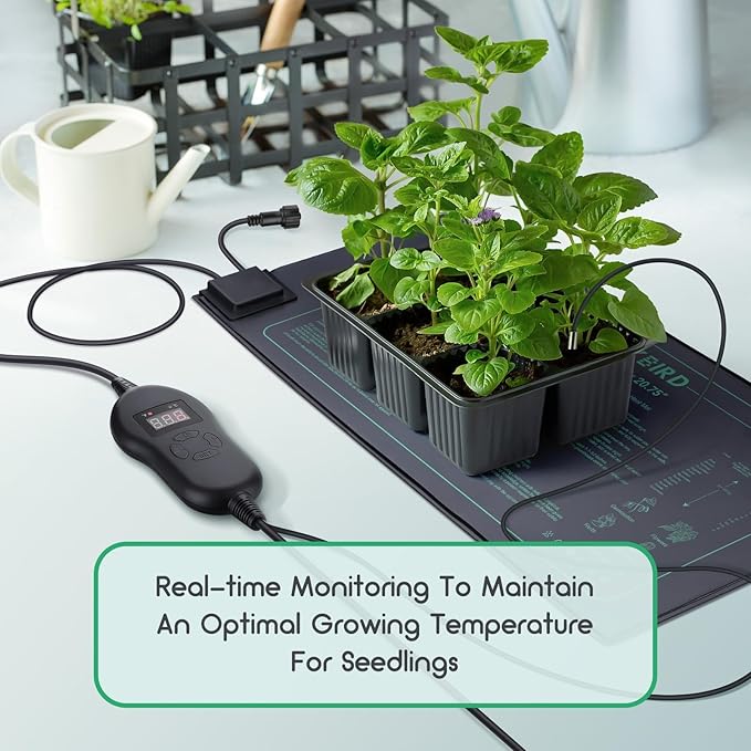LUXBIRD Daisy Chain Plant Heating Mat with Thermostat,Timing Function Countdown, 10"x 20.75" (4 Pack)