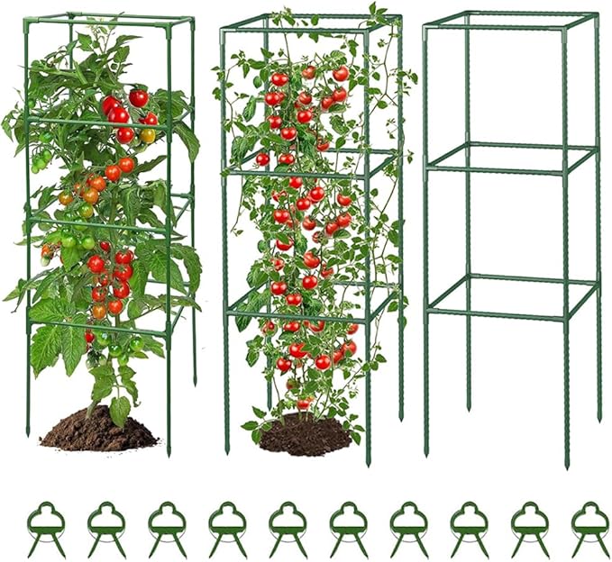 3 Pack Tomato Cage Square Tomato Plant Stakes Support Cages Trellis Outdoor Plant Support Cages Stakes for Garden Climbing Vegetables Flowers Fruits,Extra Bold (48 inch)