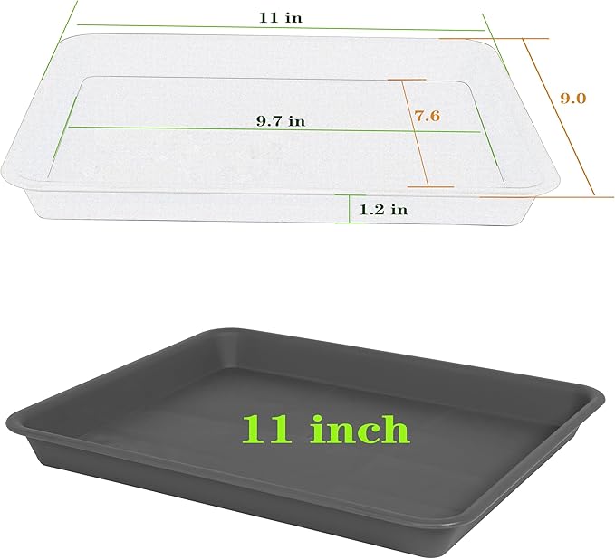 VUWEZ Rectangle Plant Tray, Plant Drip Tray, Plant Pot Saucers, Plant Germination Trays, Plant Saucers, 11'' x 9'' x 1.2'' (2 pack), Gray