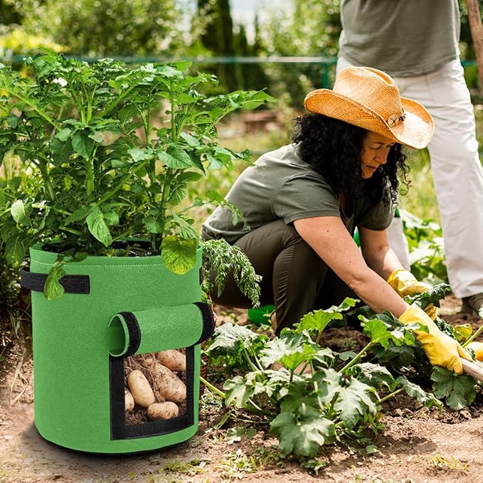 15 Gallon Potato Grow Bags, 9 Pack Grow Bags with Flap Garden Planting Bag with Handles, Thickened Nonwoven Fabric Pots for Fruit Vegetable Flowers, 3 Color