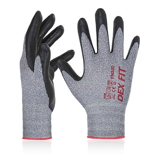 DEX FIT Nitrile Work Gloves FN330, 3D-Comfort Stretchy Fit, Firm Grip, Thin & Lightweight, Touch-Screen Compatible, Durable, Breathable & Cool, Machine Washable; Grey XXL (11) 12 Pairs
