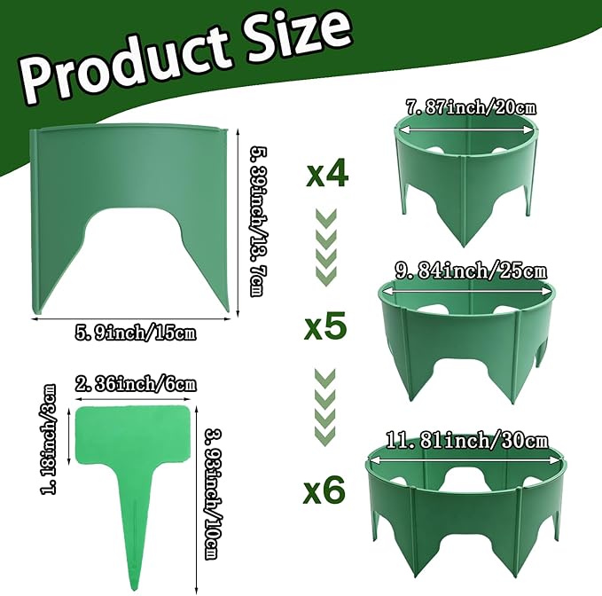 36 Pcs Planting Grow Rings Adjustable Plant Support Rings Included 30pcs Plant Labels - Spliceable Planting Protective Round Edging Circular Landscape Watering Ring for Vegetables, Herbs and Flowers