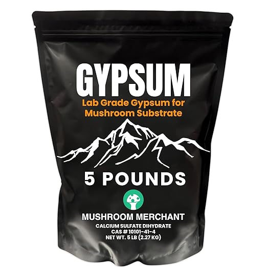 Gypsum Powder for Mushroom Substrate (5 lb) | Lab Grade | Packed in a HEPA-Filtered Facility | Highly Soluble for Growing Mushrooms | Soil Conditioner | (Calcium Sulfate Dihydrate) (5 Pounds)
