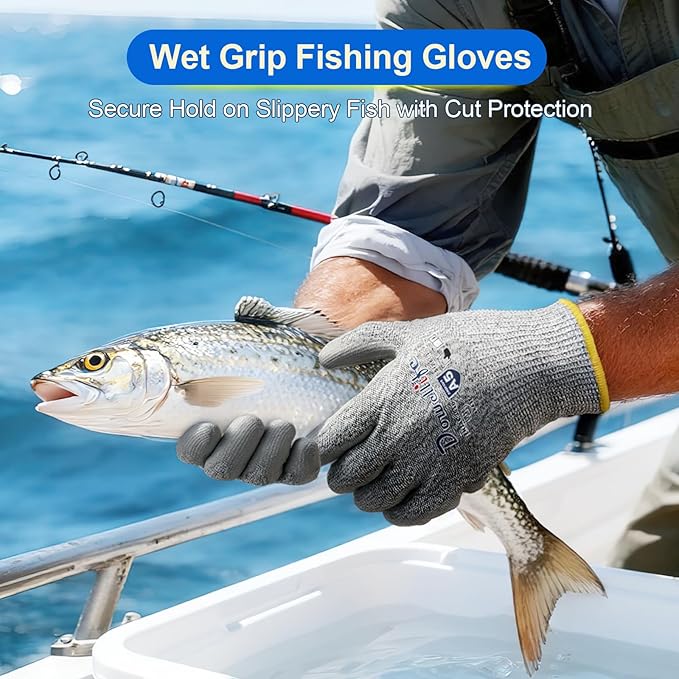 Dowellife Cut Resistant Work Gloves for Men & Women - ANSI A5 & EN388 Level 4, Breathable PU Coated, Grey Non-Marking - for Gardening, Fishing, Automotive, Construction, Wood Carving (Small, Grey)