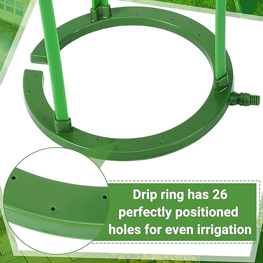 4 Sets Water Ring 3 Leg Support Drip Emitter Drip Ring with 1/8 Inch Barbed Inlet Fitting Removable Stakes for Grow Media Irrigation System Rain Watering Tree Plants, Green (9 Inch)