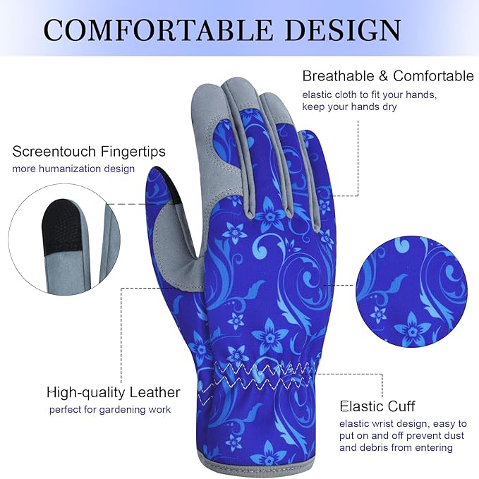 Leather Gardening Gloves for Women Thorn Proof Garden Gloves Touch Screen Working Gloves Gifts,M