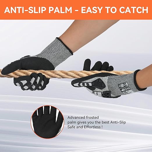 Safety Work Gloves, Impact Gloves for Men Women, Cut Resistant Non-Slip Heavy Duty Gloves with Nitrile Grip, Touch Screen Glove with Impact Protection for Mechanic Construction, Small, Grey