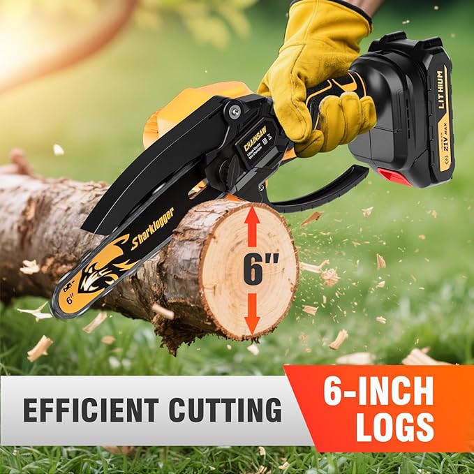 Mini Chainsaw, 6-inch Cordless Electric Mini Chainsaw, Portable Handheld Chain Saw for Tree Pruning Shearsand Garden Maintenance, Best Father's Day Gift for Men Dad Husband（Yellow)