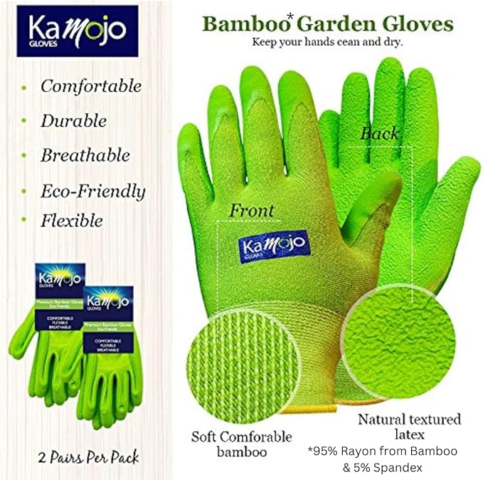 Bamboo Gardening Gloves Women Men - Puncture Resistant Gloves 95% Rayon Derived from Bamboo & 5% Spandex