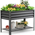 KING BIRD Large Raised Garden Bed with Legs & Storage Shelf Galvanized Elevated Planter Box for Backyard, Patio, Balcony, 400lb Capacity, Dark Grey 48×24×30 in