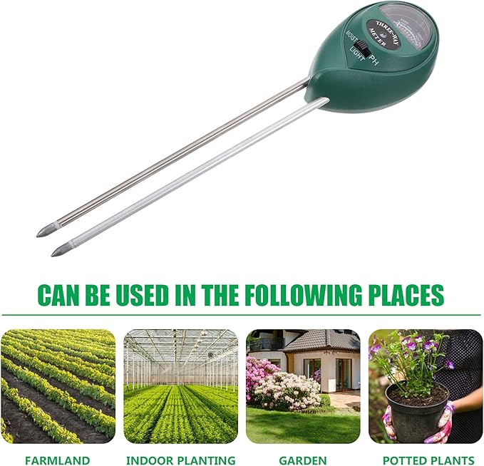 TEHAUX Soil Tester Soil Moisture Ph Light Checker Gardening Tool for Fruits Flowers Vegetables Shrubs No Batteries Required