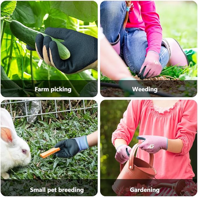 Ainiv 3 Pairs Kids Gardening Gloves Thorn Proof, Soft Rubber Coated Kids Work Gloves with Grippy Gardening Gift