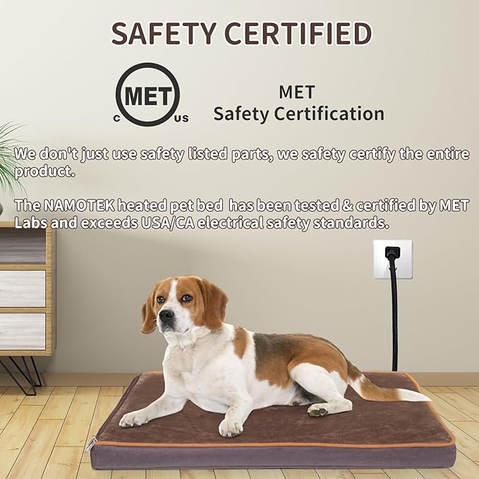 NAMOTEK Outdoor Heated Pet Bed for Cats Dog in Winter with Orthopedic Foam Base Auto Constant Temperature Electric Heating Pad & Waterproof Liner for Dog House Cabin Cot Doorway(31" Lx19 Wx1.7 Th)