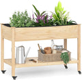 Giantex Mobile Raised Garden Bed, Wood Planter Box with Wheels, Storage Shelf & Liner, 47”x23”x33” Rolling Raised Bed for Indoor Outdoor Plants, Vegetables Flower Herbs Fruit Gardening