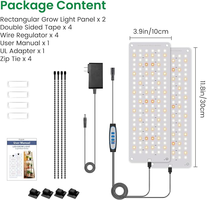 Aumtrly Grow Lights for Indoor Plants, 276 LED Full Spectrum Plant Light for Indoor Growing Seed Starting, 2 Pack Slim Grow Lamp with UL Adapter, 6/12/16H Timer, 3 Light Modes, 5 Dimmable