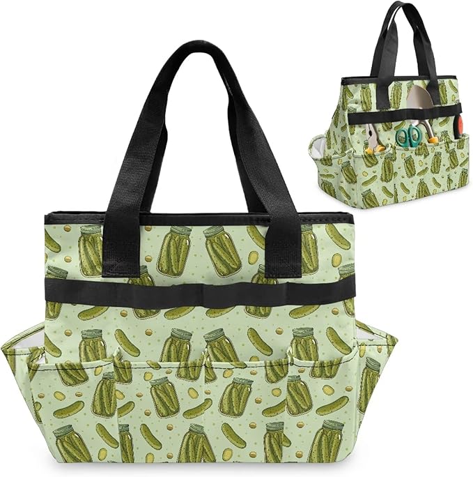 Cucumber Print Garden Tool Bag Portable Gardening Tool Organizer Bag with 10 Pockets and Handle Tool Carrier and Storage for Garden Lawn Yard Casual Camp
