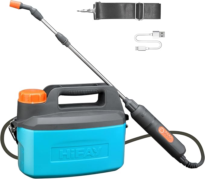 HIFAY ES4-PRO Electric Sprayer 1 Gallon Built-in 4000mAh,Rechargeable Battery Powered Sprayer with Telescopic Wand,Plant Mister,Kitchen Cleaning,Indoor Watering Can for Plants (Blue)