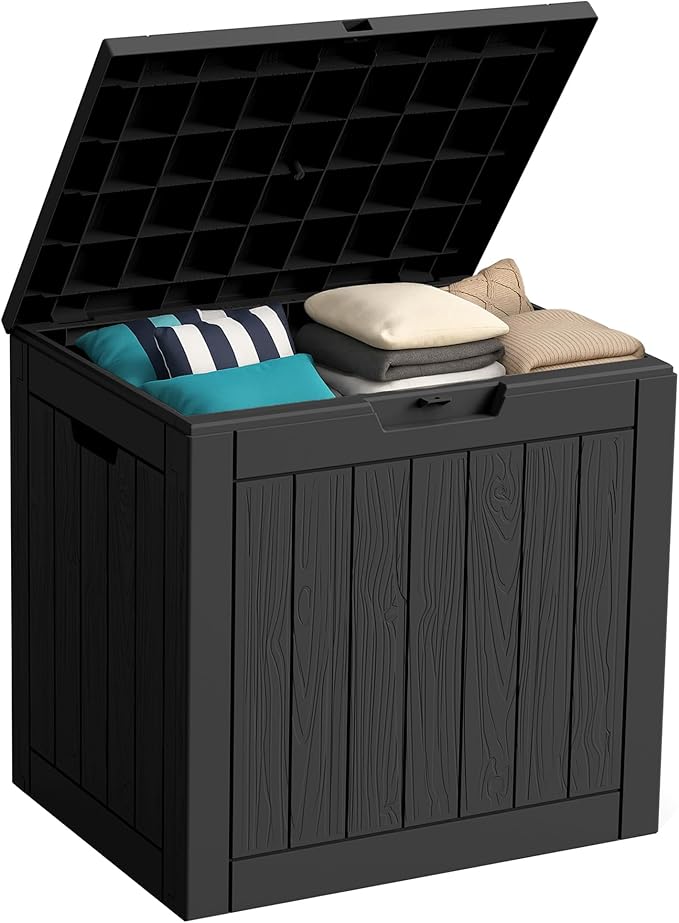 Outdoor Storage Box, 36 Gallon Waterproof Lockable Resin Deck Box for Patio, Garden & Storage, Easy Assembly Indoor & Outdoor Use, Black