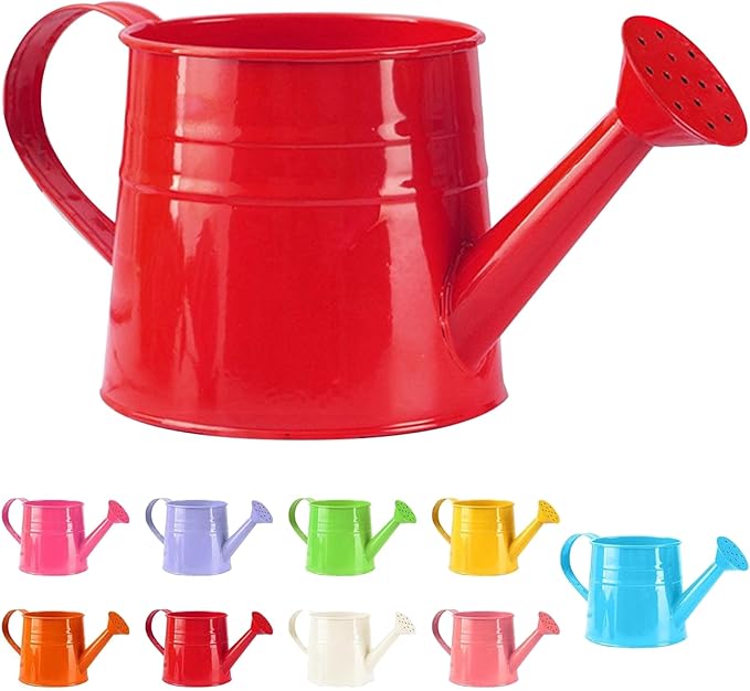 Tinplate Watering Kettle, 1L Metal Garden Watering Can, Vintage Sprinkling Can for Flowers, Indoor & Outdoor Plants, Lawn & Garden Irrigation Tool (Red)