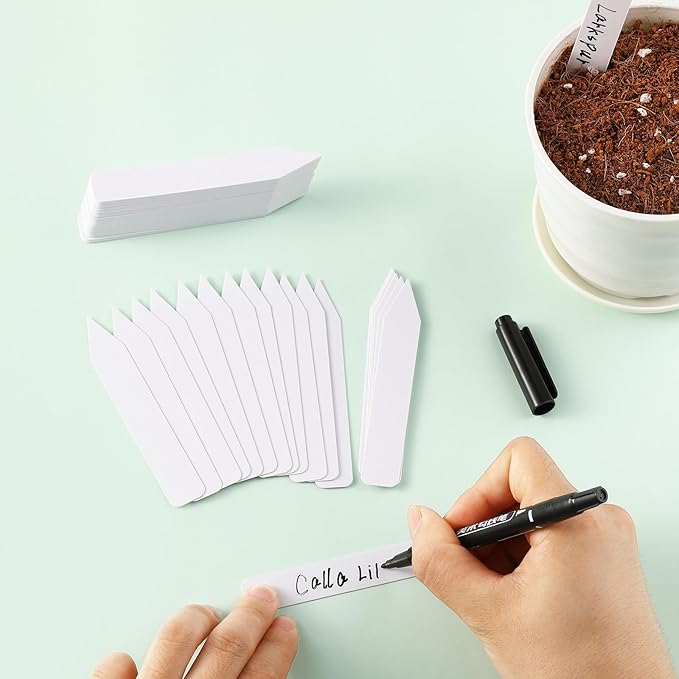 300 Pack Plant Labels, 4 Inch Potted Plant Name Tags Plastic, Seedlings Seed Markers Nursery Plant Stake Tag with Marking Pen for Outdoor Indoor Garden Patio Flower Vegetable, White