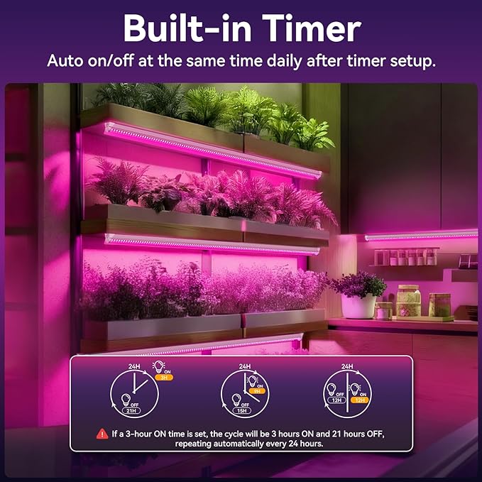 4FT Plant Grow Light, Super Bright Plant Lights for Indoor Growing, Full Spectrum, with ON/Off Switch & Timed Function, Pinkish
