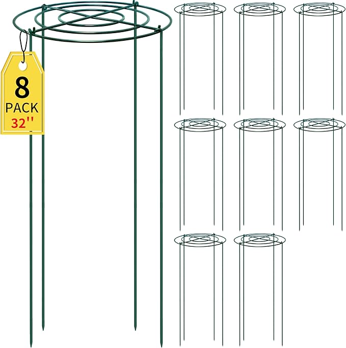 SYITCUN 8pack Peony Cages and Supports, 14 x 32 Inch Four Legs Peony Cage, Heavy-Duty Peonies Support Cages, Peony Ring for Roses, Hydrangeas, Sage, Peonies, Cucumbers, Tomato