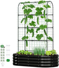 2 in 1 Galvanized Raised Garden Bed with 71" H Arch Trellis for Climbing Plants, Outdoor Gardening Planter Box with Climbing Net for Flowers Vegetables Fruits Herbs, Black