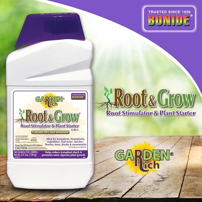 Bonide Garden Rich Root & Grow Root Stimulator & Plant Starter, 32 oz Concentrate 4-10-3 Fertilizer for Transplanting