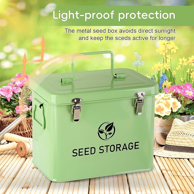 Seed Storage Organizer, Metal Seed Bank Gardening Saving Containers Box (Seeds not Included)