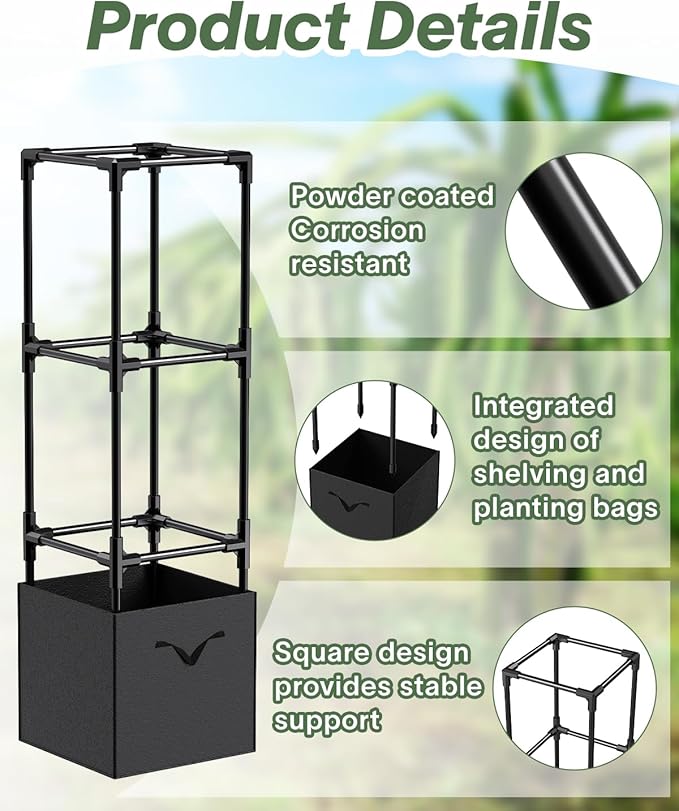 2PCS Dragon Fruit Trellis for Climbing Plants Indoor Outdoor, Heavy Duty Metal Adjustable Vertical Garden Support for Indoor Outdoor Potted Plants, Tomato, Cactus, Roses,Vines(12 * 12 * 47inch,2PC)