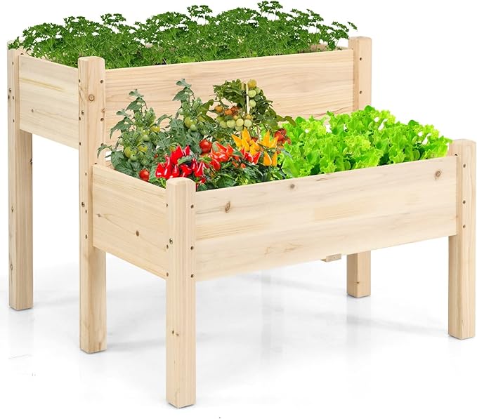 S AFSTAR Raised Garden Bed Set of 2, Wood Elevated Planter Beds with 8 Drainage Holes & 2 Planter Boxes, 3.5 Cu.Ft Above Ground Rise Garden Beds for Flowers Vegetables Herbs,