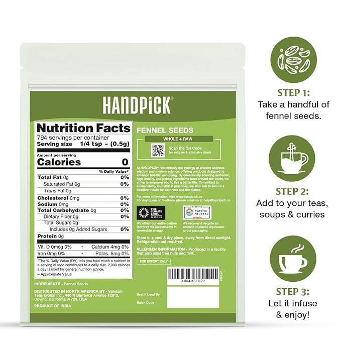 Fennel Seeds (397g/14oz) Tested for Quality | Raw Fennel Seed | Perfect for Cooking, Teas, Smoothies & Lattes | Bulk Whole Seeds in Resealable Zip Lock Pouch