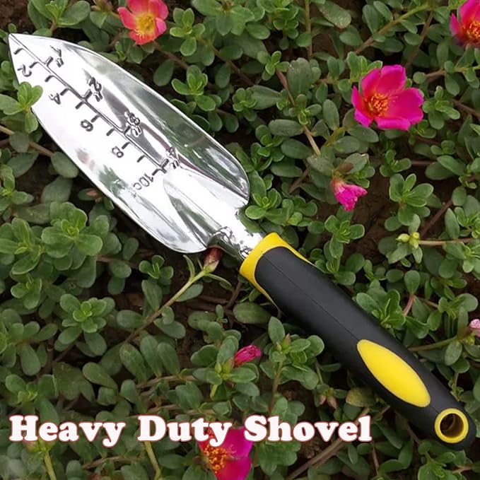 Garden Shovel Trowel Garden Tool with Measurement Mark, Aluminum Heavy Duty Gardening Tool with Ergonomic Handle, Rust Resistant Hand Shovel Spade for Planting Transplanting Weeding Digging