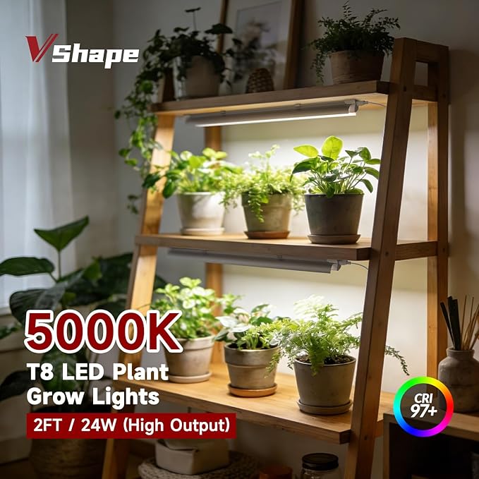 2 Pack LED Grow Light 2FT, 5000K Full Spectrum, 48W(2 x 24W), Linkable Growing Lamp Fixture, T8 Grow Lights for Indoor Plants, Seed Starting, Vegetables