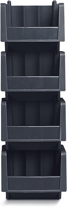 Akro-Mils 30796 Economy Stacking Shelf Plastic Storage Bins, (9-Inch x 6-5/8-Inch x 5-Inch), Black (10-Pack)