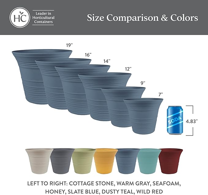 The HC Companies 12 Inch Sedona Round Self Watering Planter Pots, Lightweight UV-Resistant Plastic Indoor & Outdoor Planters, 2-Pack Flower Pots for Garden & Home Decor, Wild Red